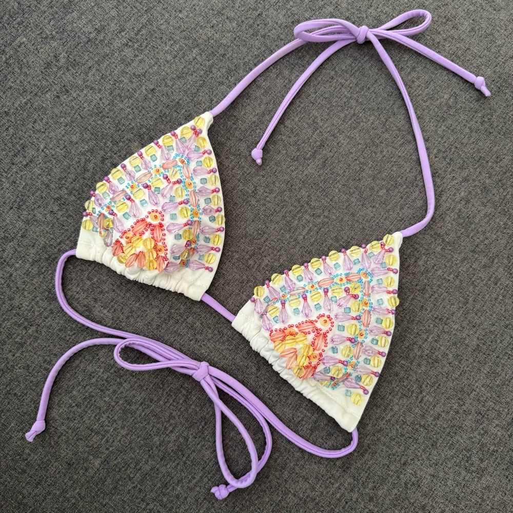 Victoria's Secret Beaded Bikini Top with Purple Accents